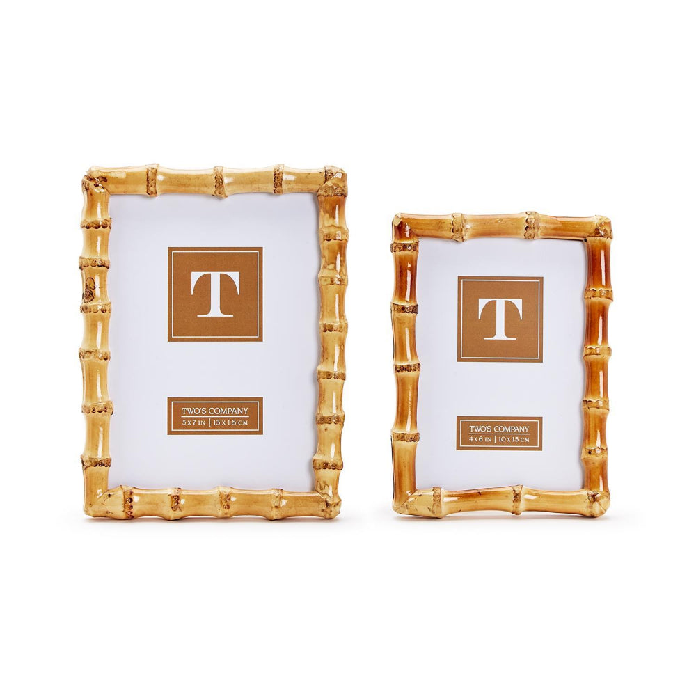 Two framed picture frames with a bamboo-style border, shown on a white background. The larger frame is labeled 'TRIO COMBINATION SETH EDITION' and the smaller frame is labeled 'TRIO COMBINATION ALEJANDRA EDITION'.