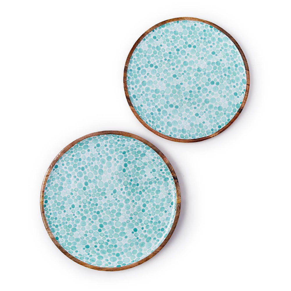 Two's Company Drops Round Wood Tray