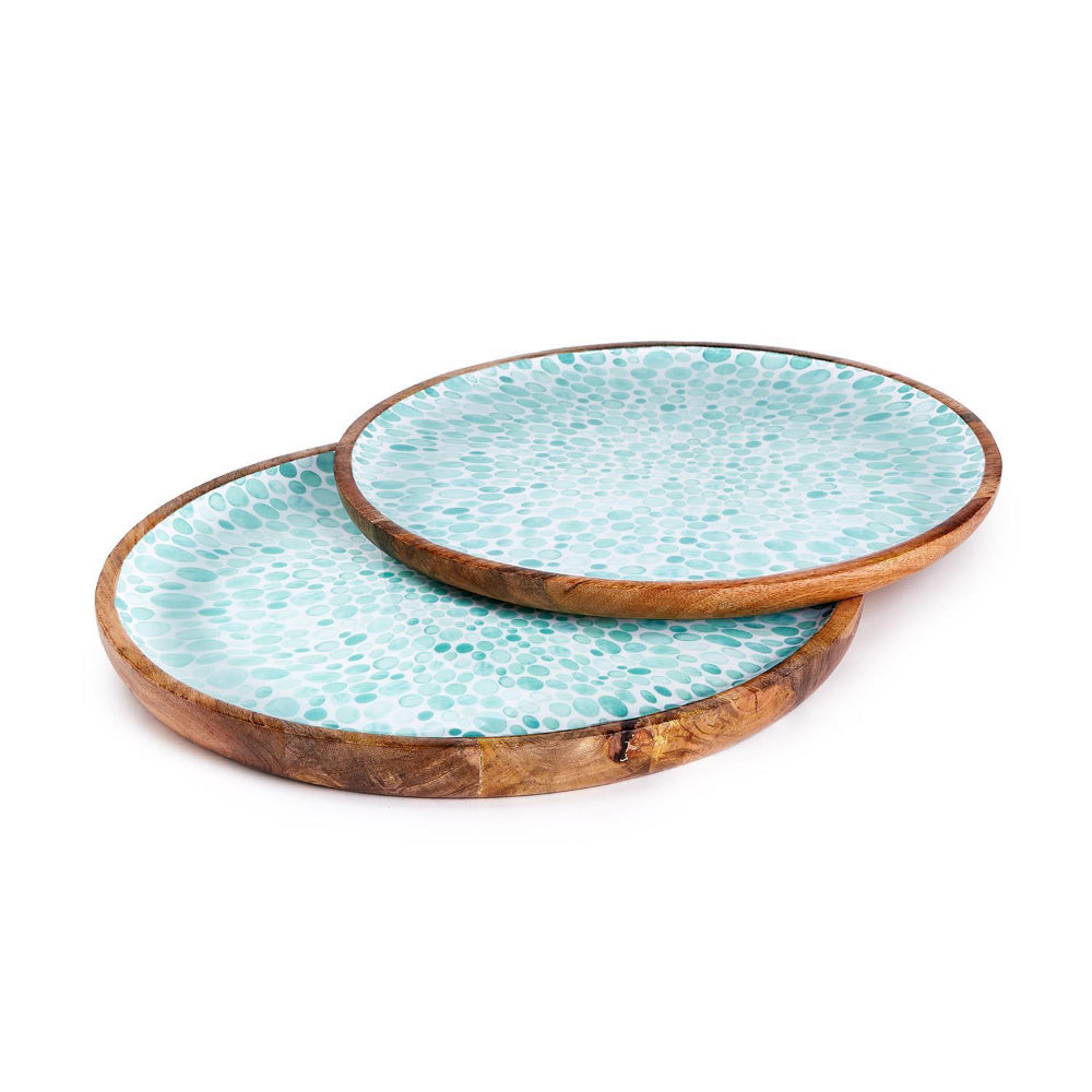 Two's Company Drops Round Wood Tray