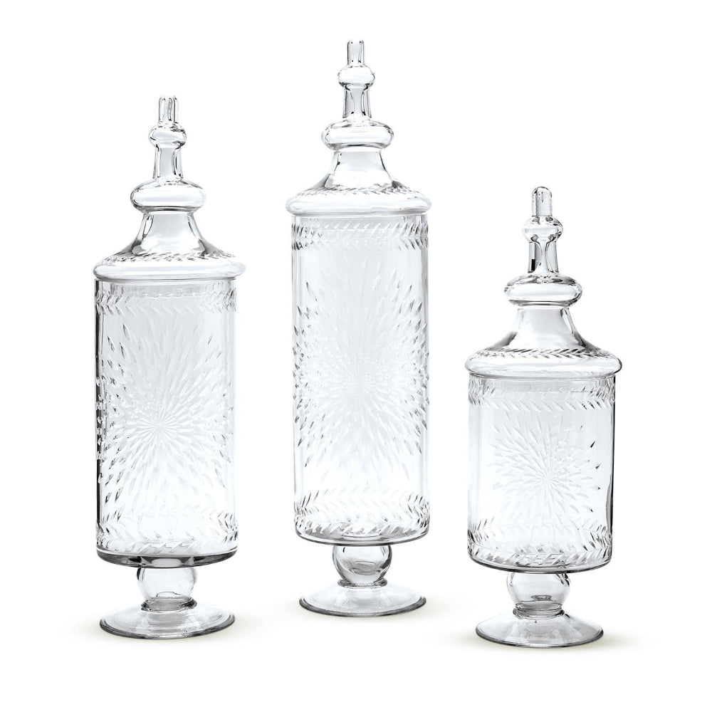 Two's Company Hand-Etched Footed Apothecary Jar with Lid