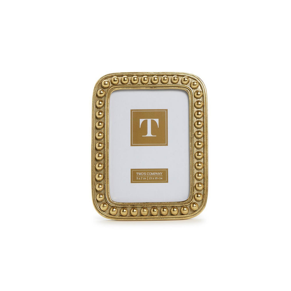 A 5x7 rectangular picture frame with a decorative gold beaded border and a white insert, featuring a gold monogram 'T' and a small 'THOR COMPANY' brand plaque.