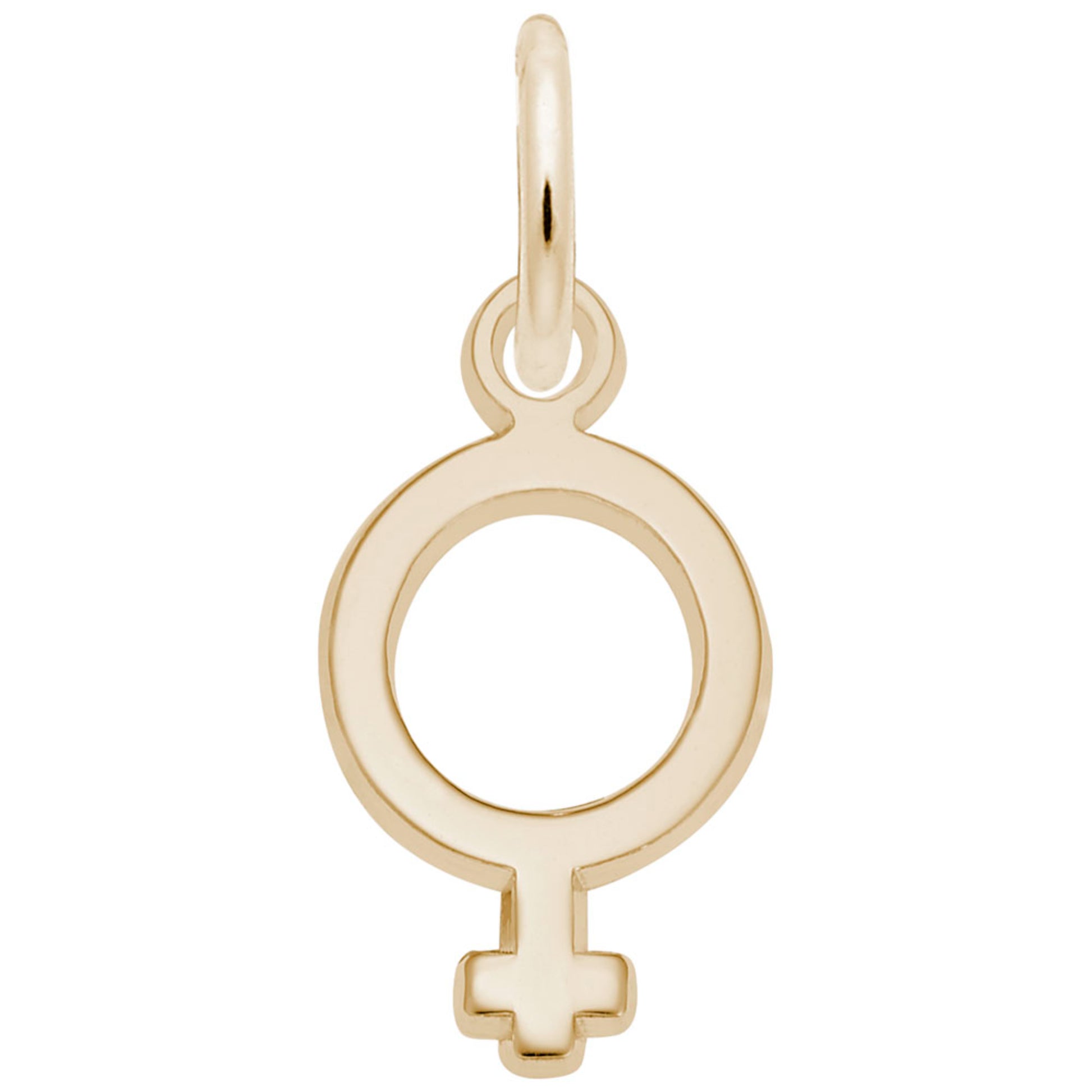 Gold female symbol charm on a white background
