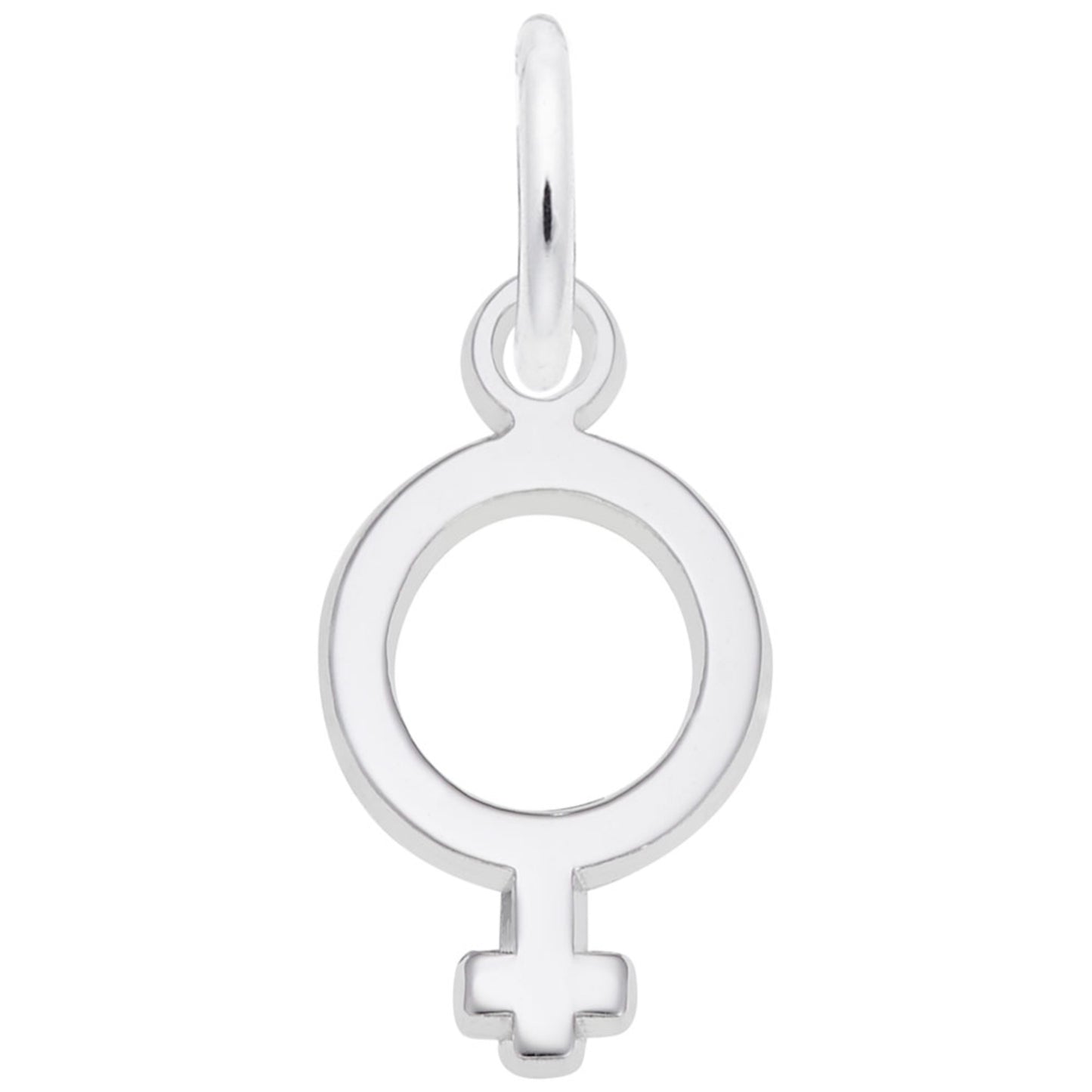 Silver female symbol charm on a white background