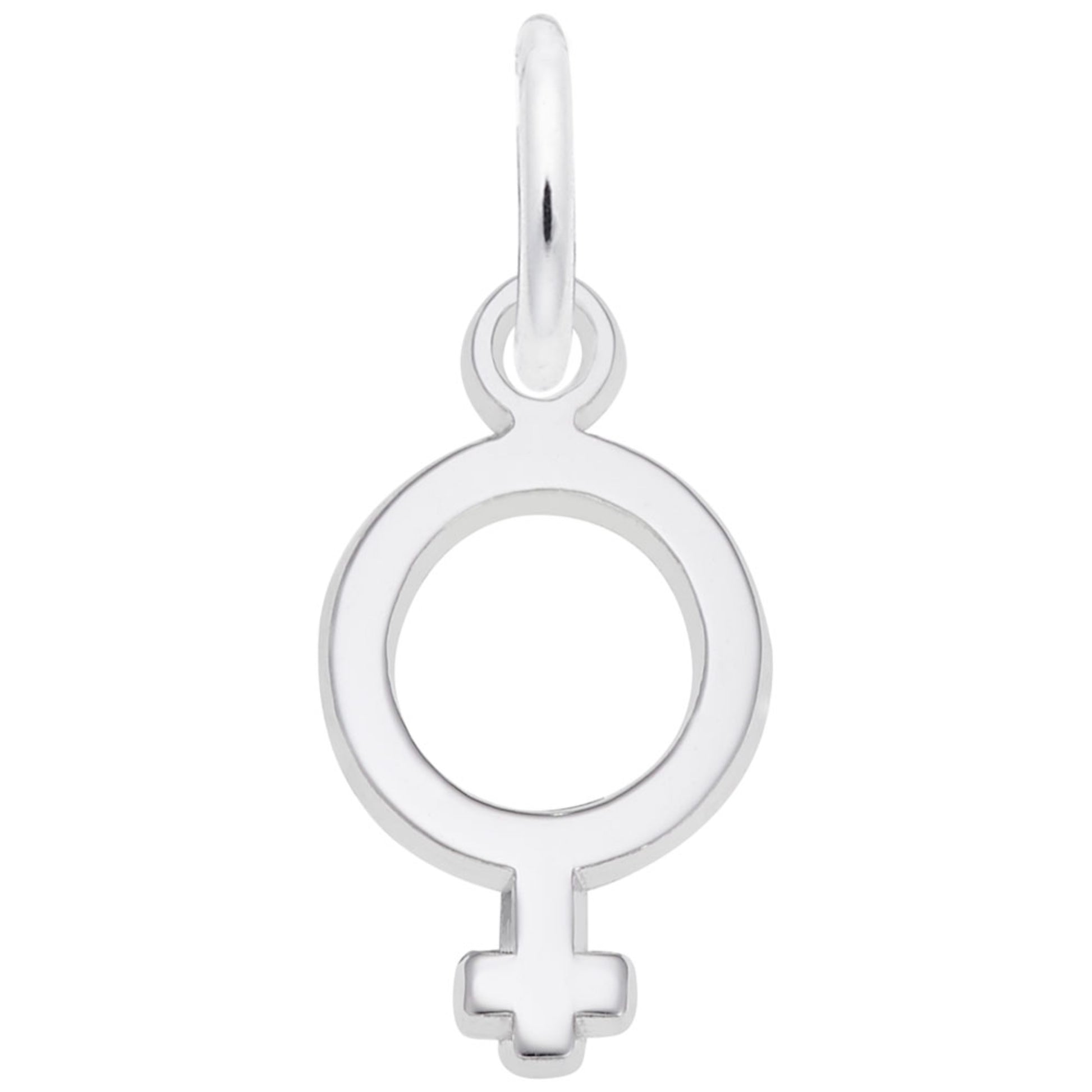 Silver female symbol charm on a white background