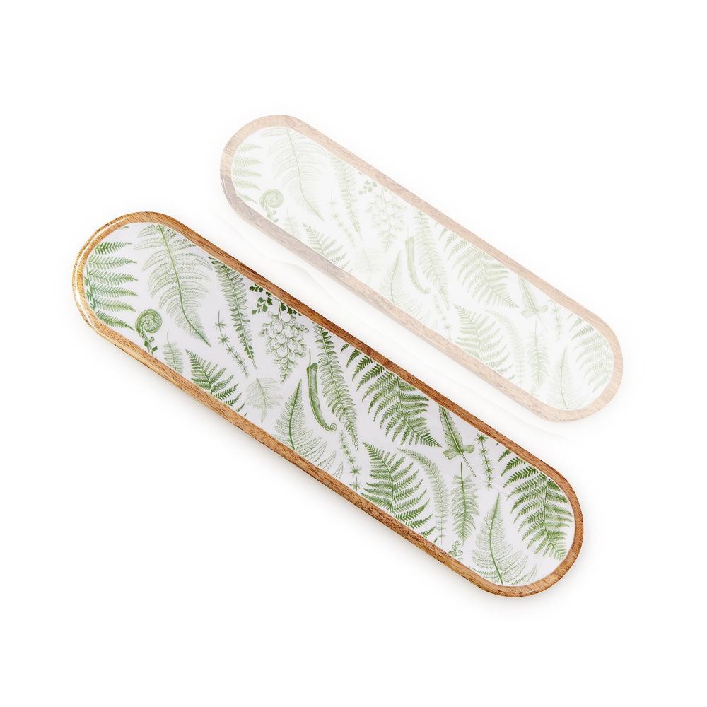 Two's Company Fanciful Fern Hand-Crafted Wood Tray