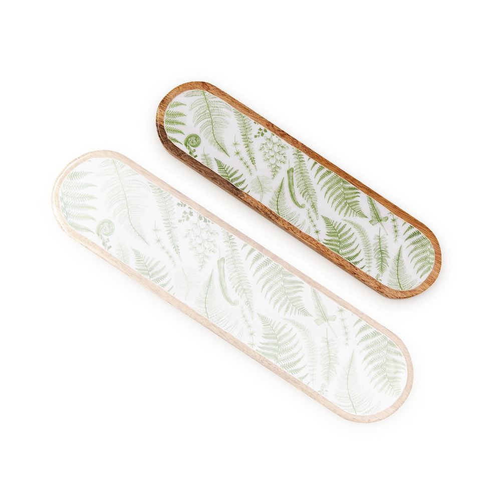 Two's Company Fanciful Fern Hand-Crafted Wood Tray