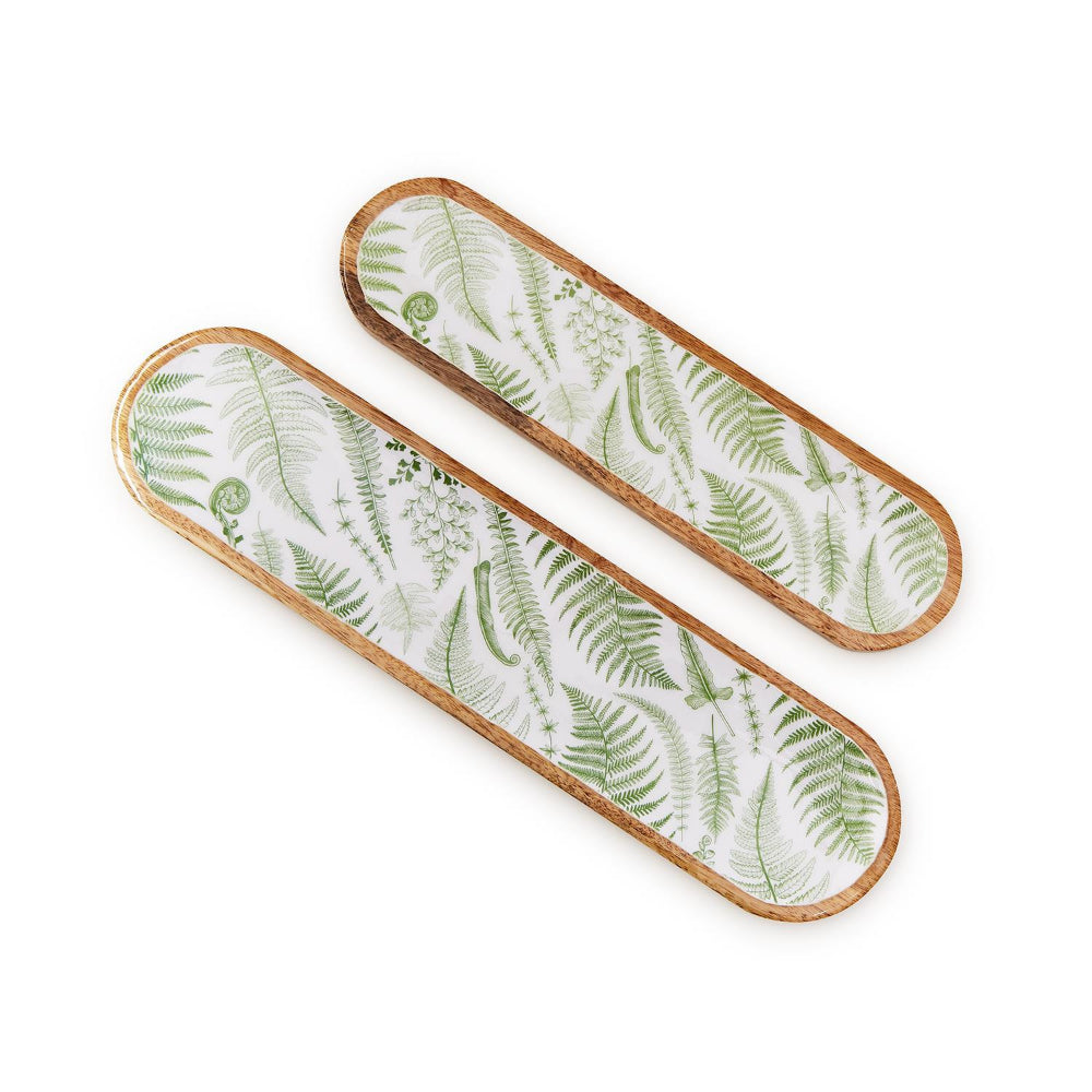 Two's Company Fanciful Fern Hand-Crafted Wood Tray