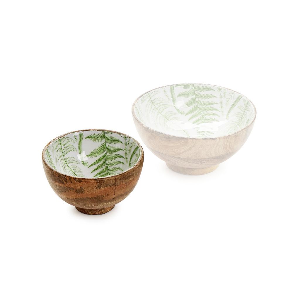 Two's Company Fanciful Fern Hand-Crafted Wood Pedestal Bowls