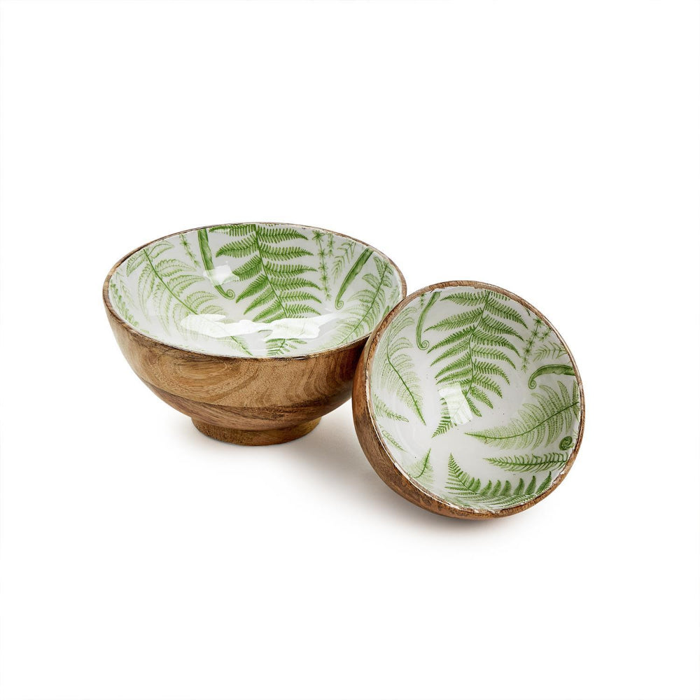 Two's Company Fanciful Fern Hand-Crafted Wood Pedestal Bowls