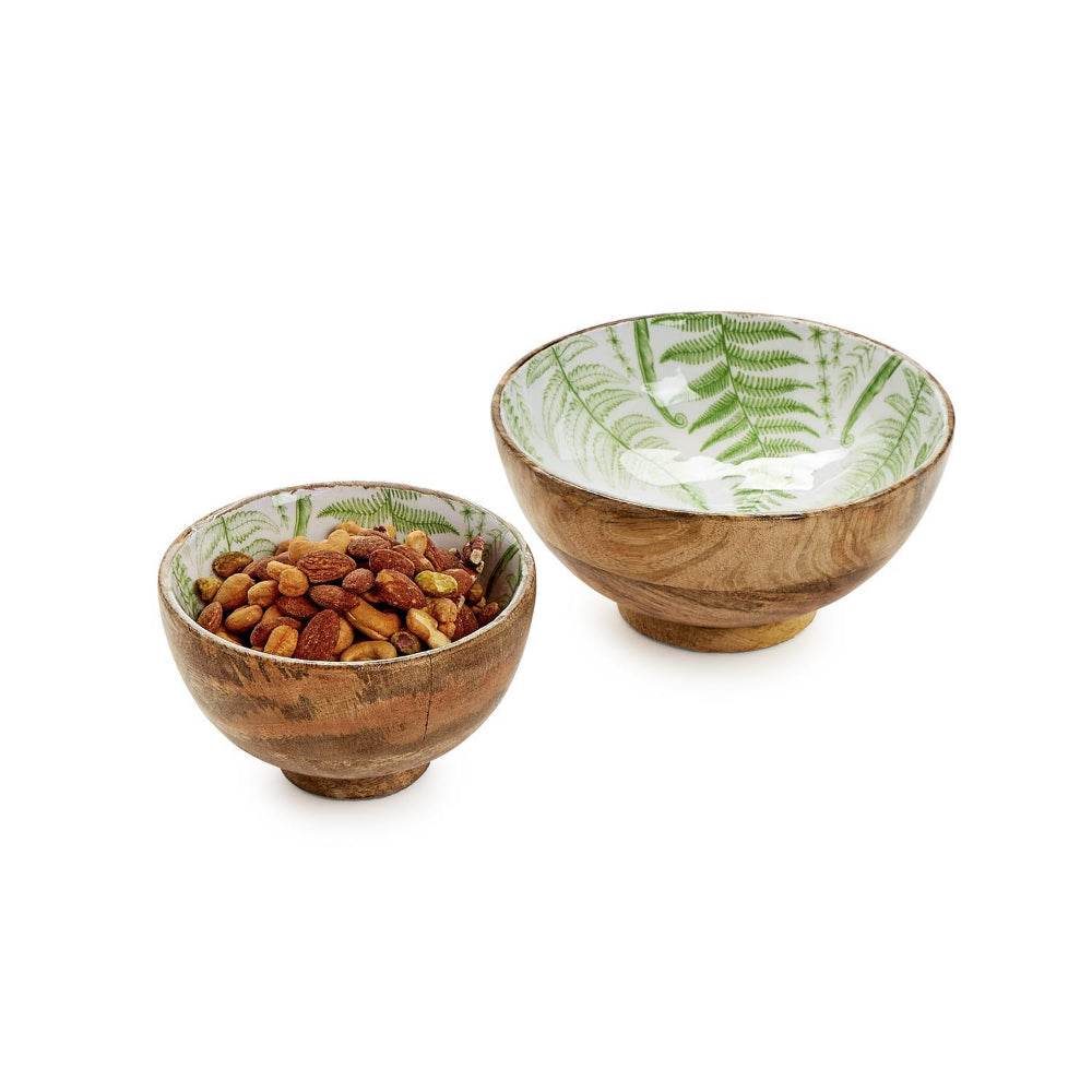 Two's Company Fanciful Fern Hand-Crafted Wood Pedestal Bowls