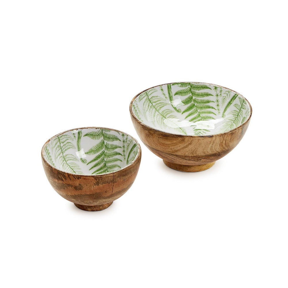 Two's Company Fanciful Fern Hand-Crafted Wood Pedestal Bowls
