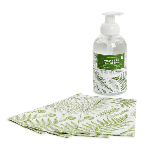 Two's Company Fresh Sage Scented Foaming Soap with 20 Pc Guest Towels Set