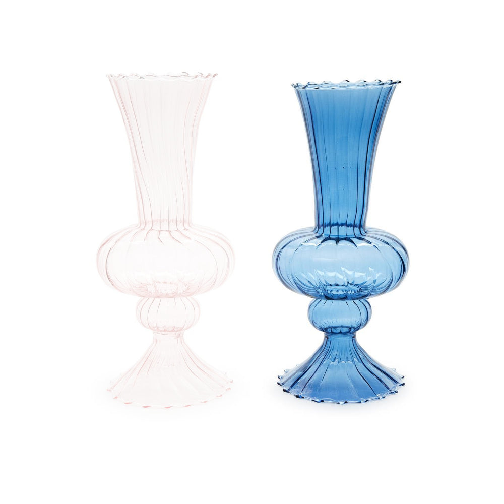 Two's Company Swirl Hand-Blown Glass Fluted Vase