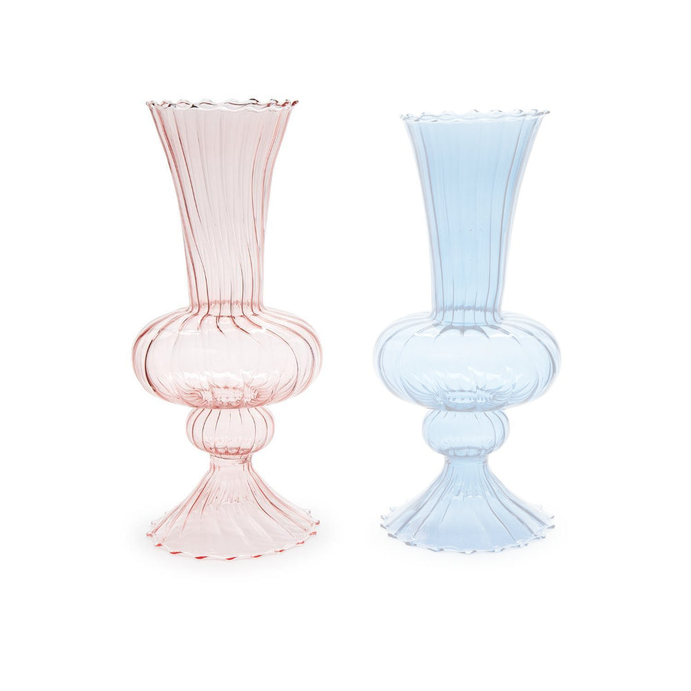 Two's Company Swirl Hand-Blown Glass Fluted Vase