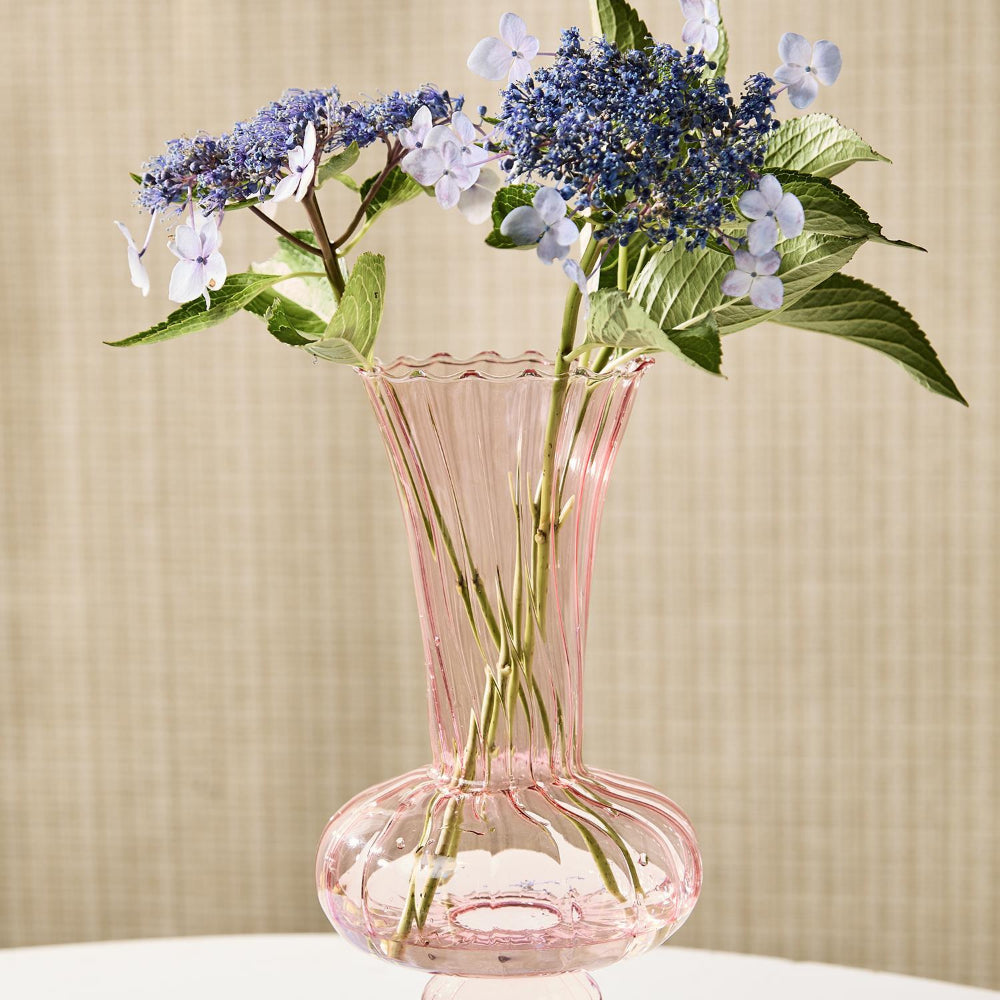 Swirl Hand Blown Glass Fluted Vase - Thumbnail 4