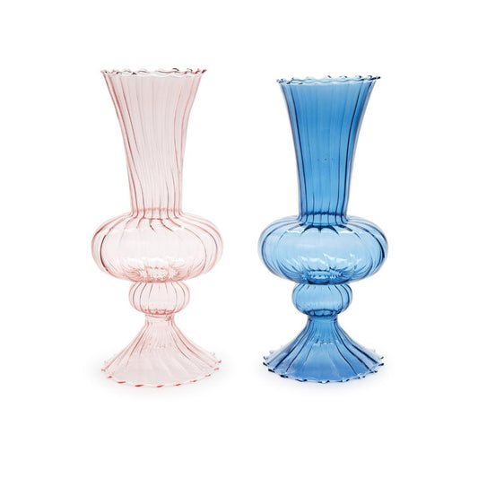 Two's Company Swirl Hand-Blown Glass Fluted Vase