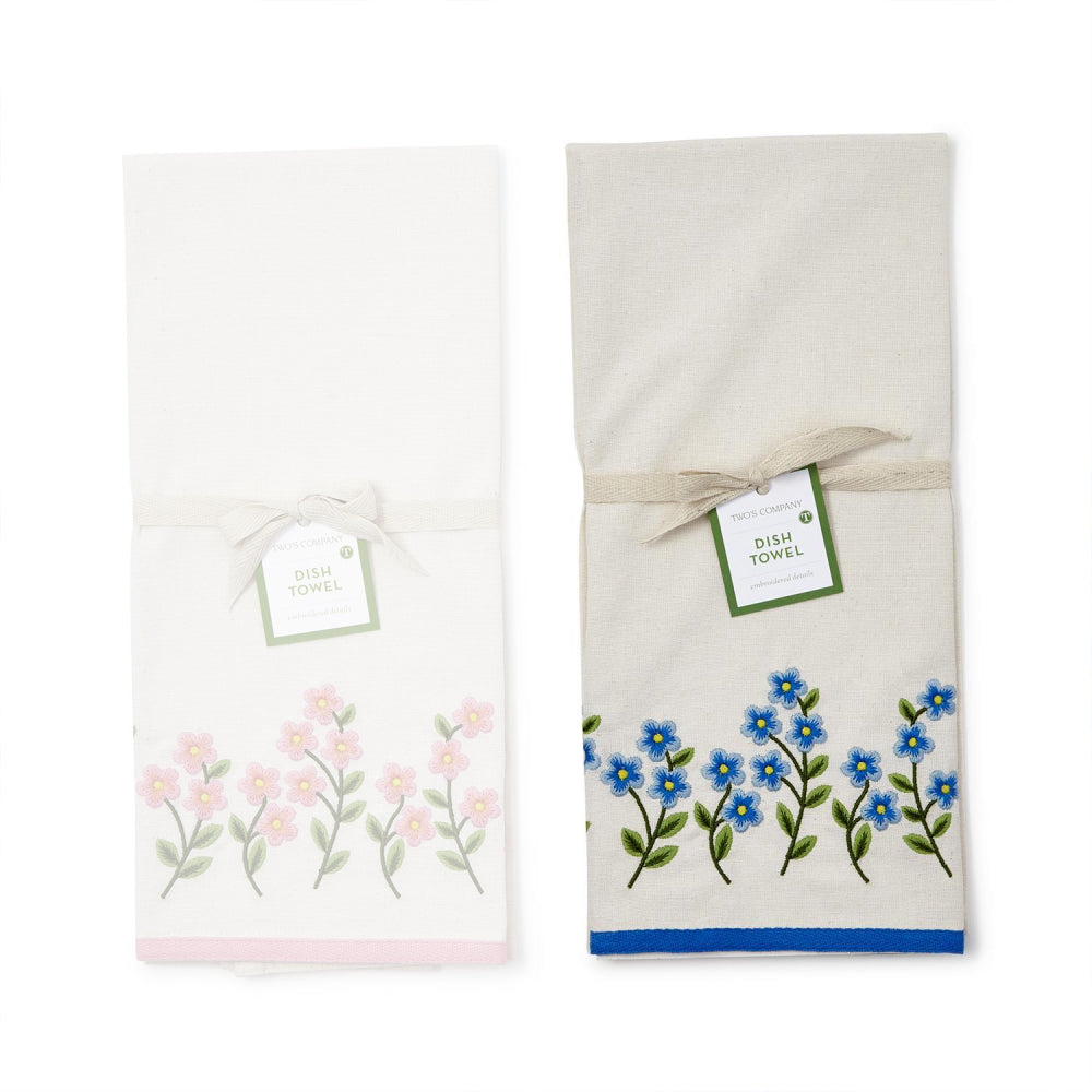 Two's Company Forget-Me-Not Embroidered Dish Towel