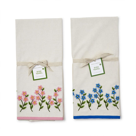 Two's Company Forget-Me-Not Embroidered Dish Towel