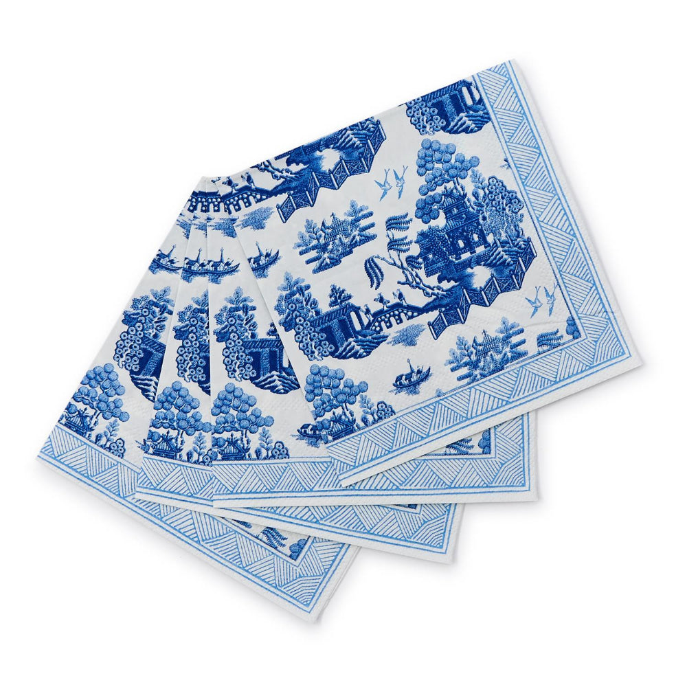 Two's Company Blue Willow 3-Ply Paper Cocktail Napkins