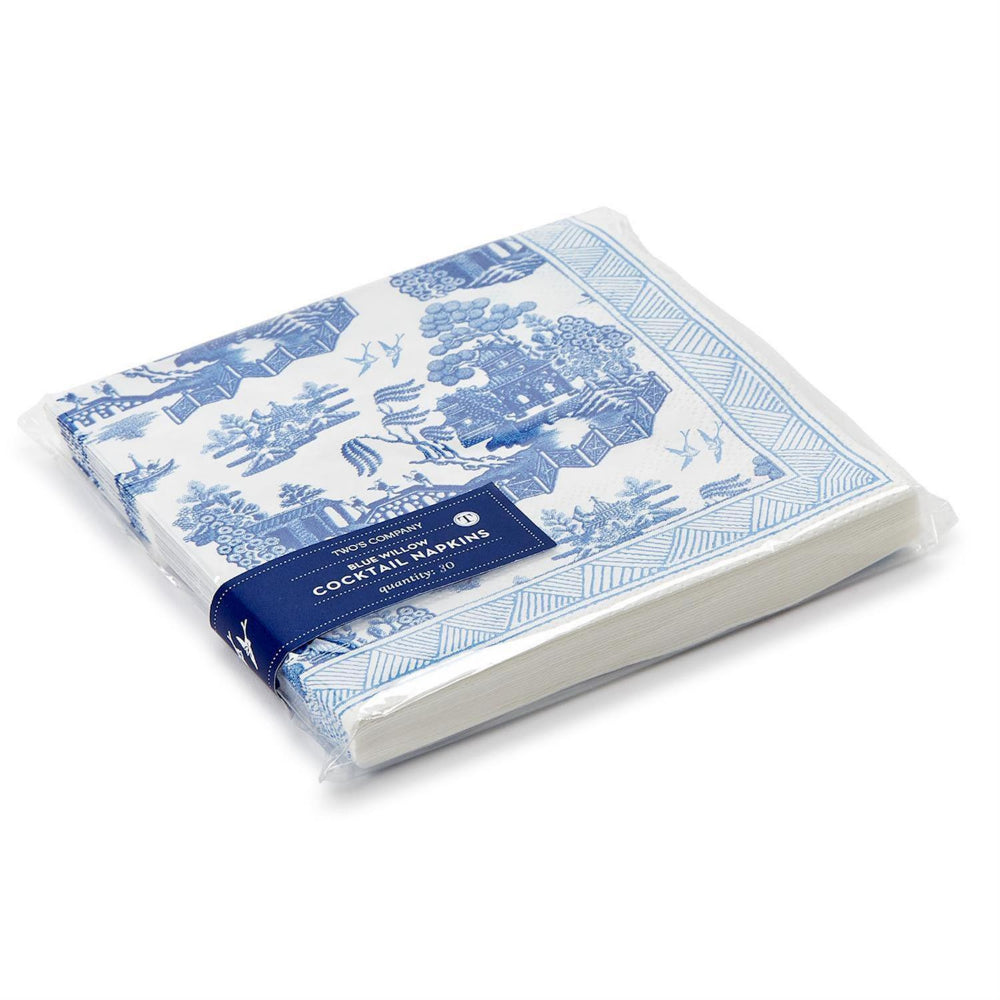 Two's Company Blue Willow 3-Ply Paper Cocktail Napkins