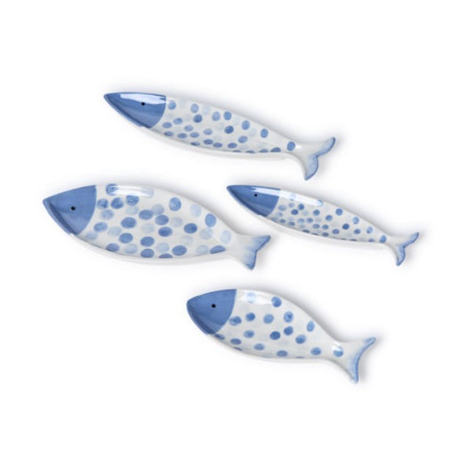 Two's Company Water Blue Dot Fish Tid Bit / Trinket Trays - Set of 2