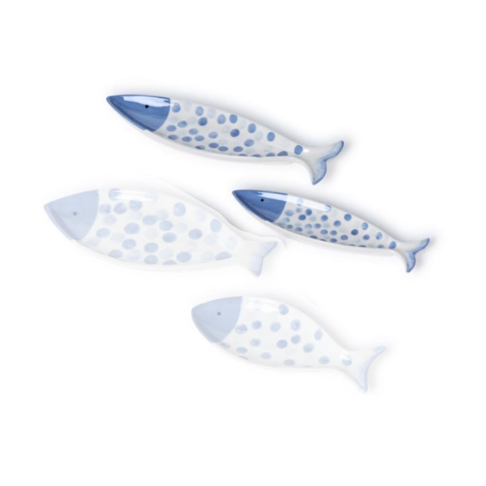 Two's Company Water Blue Dot Fish Tid Bit / Trinket Trays - Set of 2