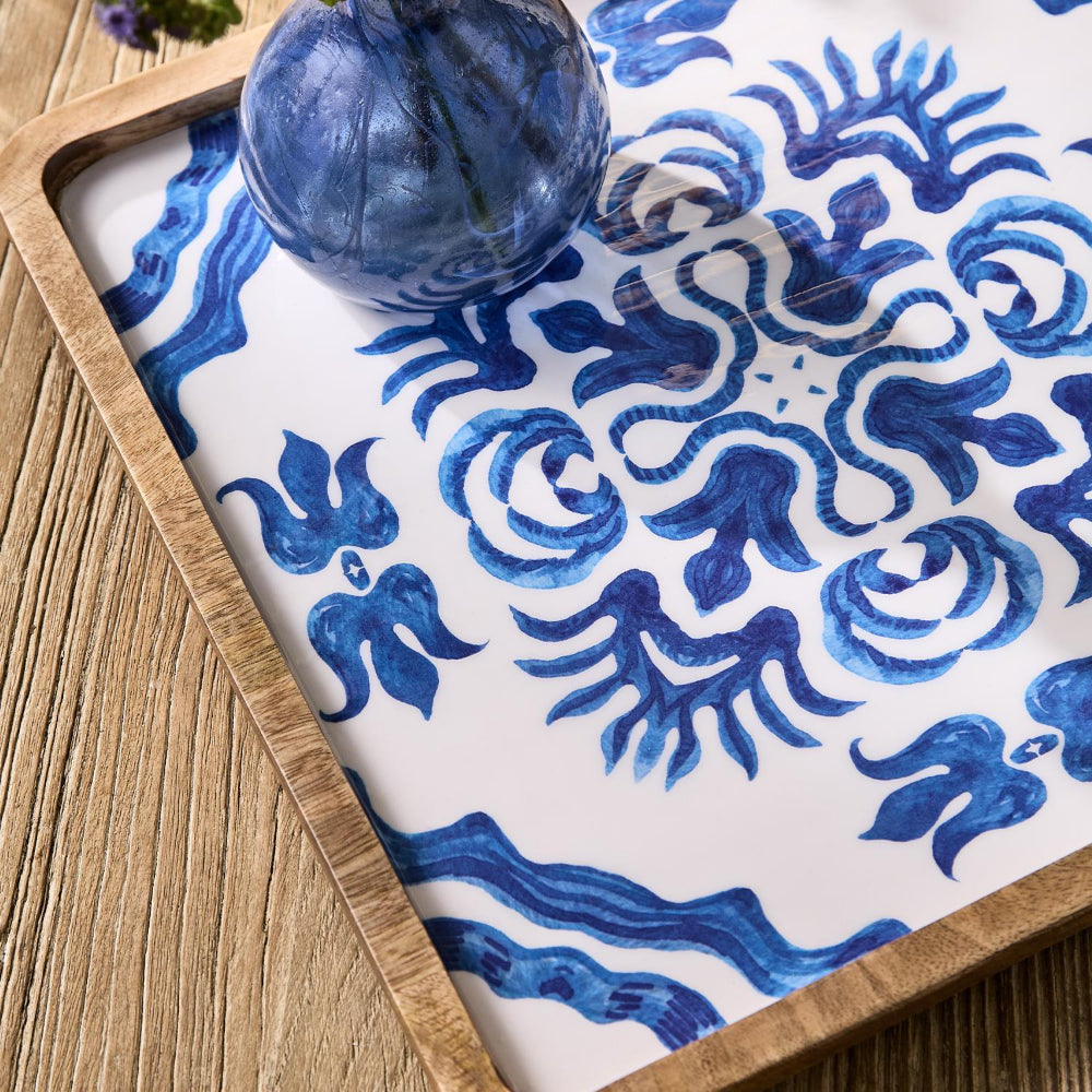 Two's Company Blue Block Print Trays