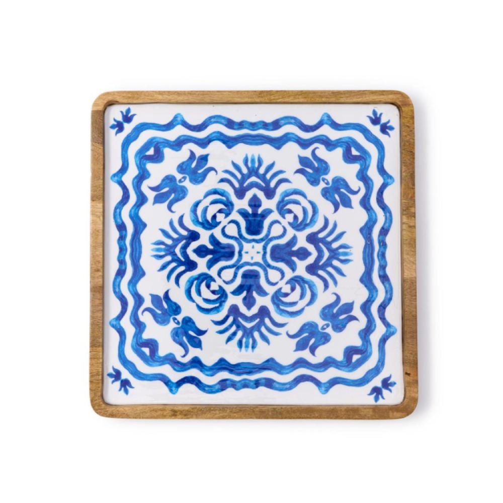 Two's Company Blue Block Print Trays
