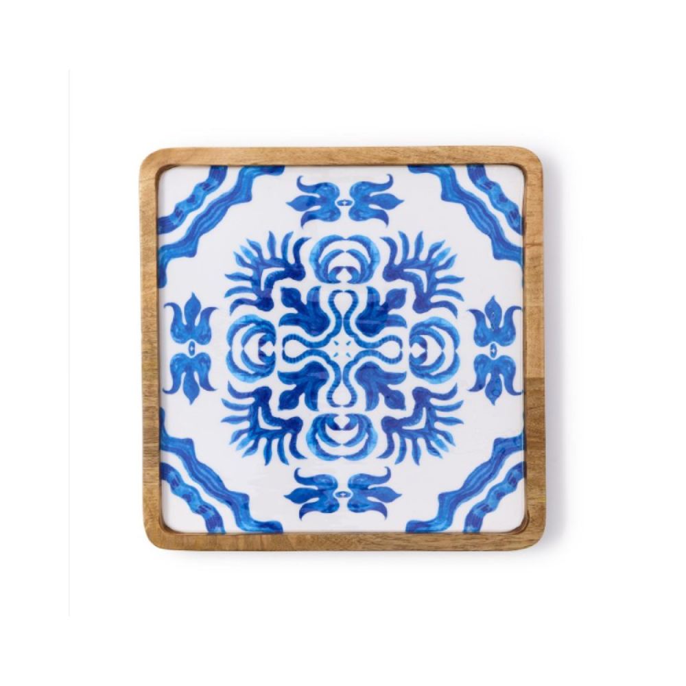 Two's Company Blue Block Print Trays