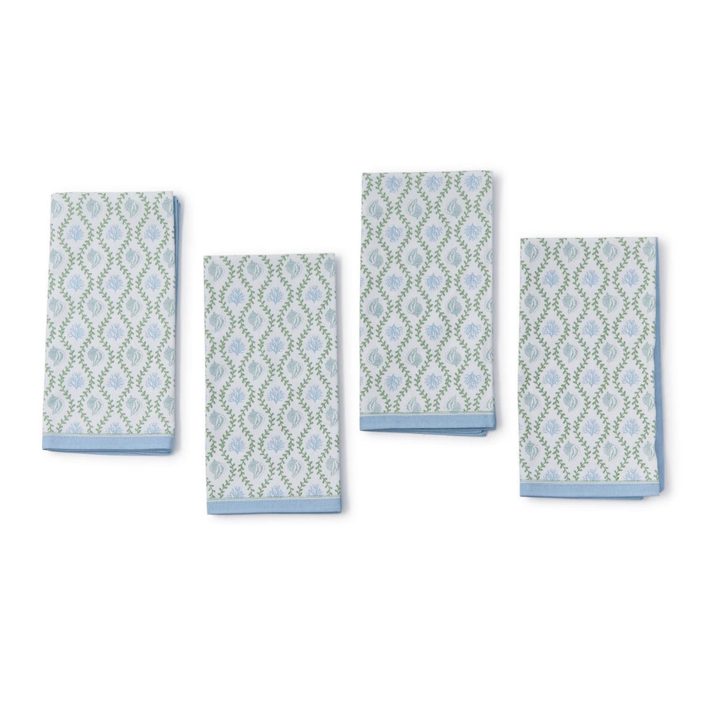 Two's Company Corel Reef Block Print Cloth Napkins Set of 4