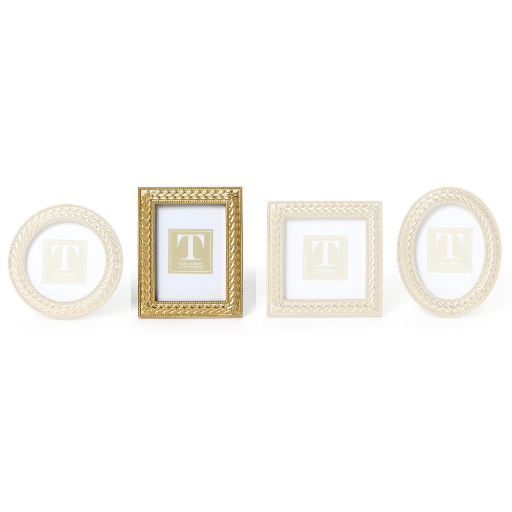 Rectangle  3"x 3" gold Laurel Wreath Gold Photo Frame on a white backround. 
