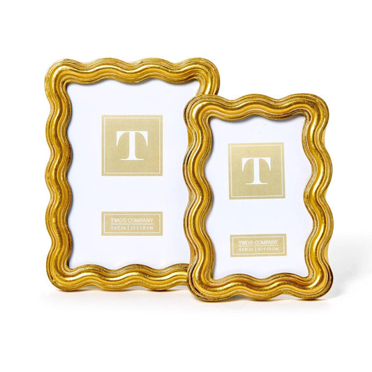 Two's Company Gold Triple Wave Photo Frame