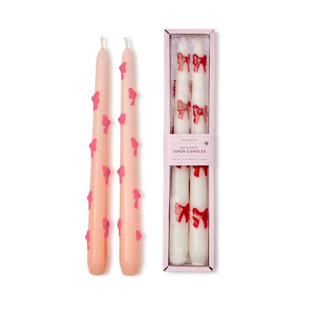Two's Company Set of 2 Bow Taper Candles in Gift Box