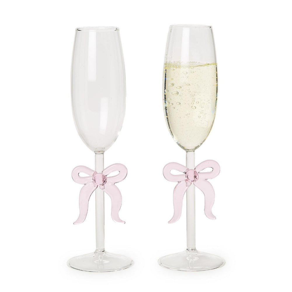 Two's Company Pink Bow Champagne Glass