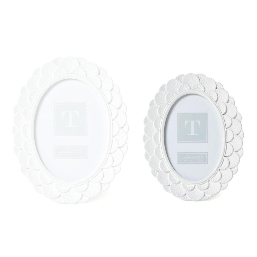 Two's Company White Fanshell Oval Photo Frames
