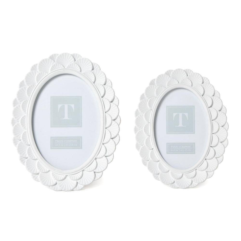 Two's Company White Fanshell Oval Photo Frames