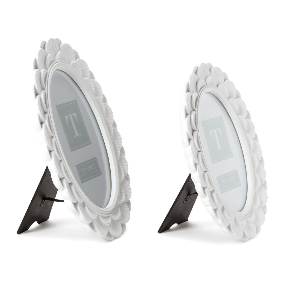 Two's Company White Fanshell Oval Photo Frames