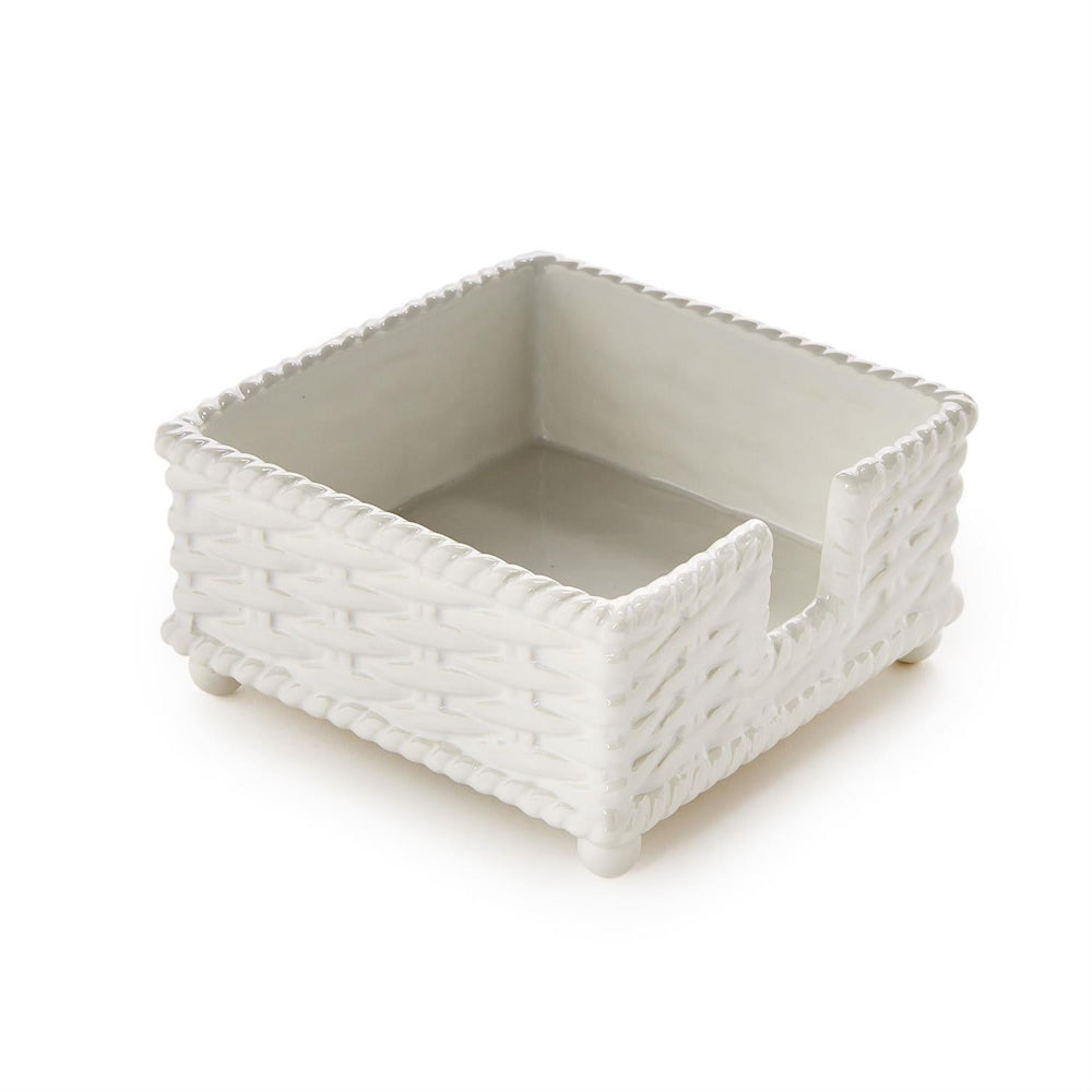 White textured ceramic square container on a white background.