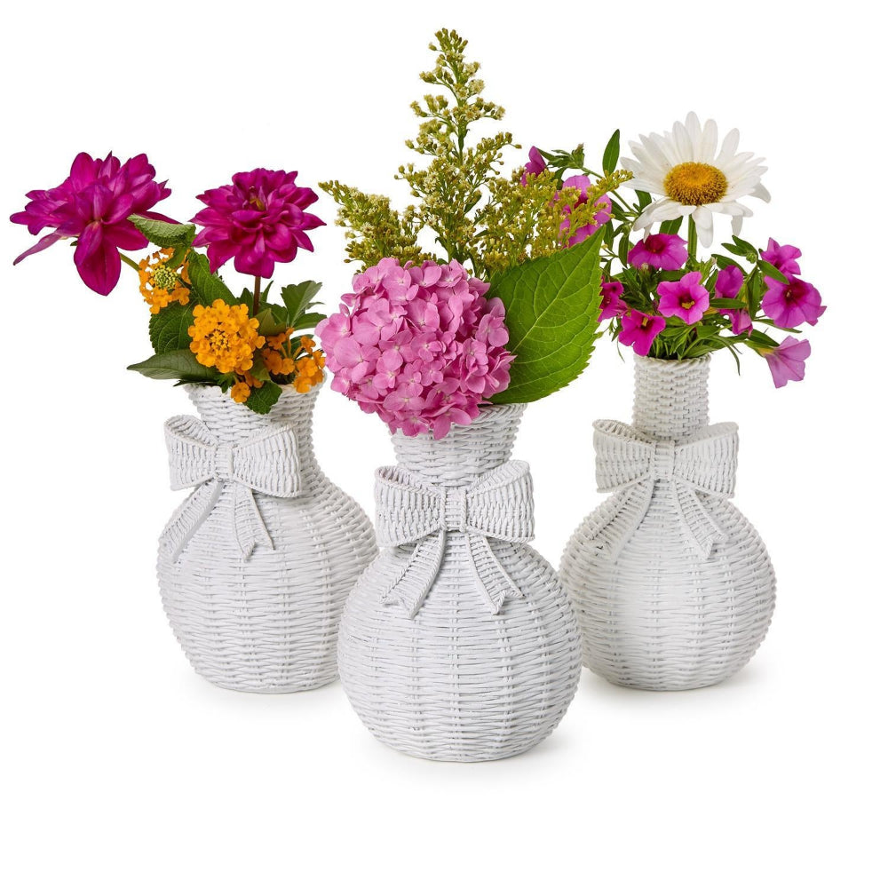 Two's Company Bowed Beauties Basket Weave Vases