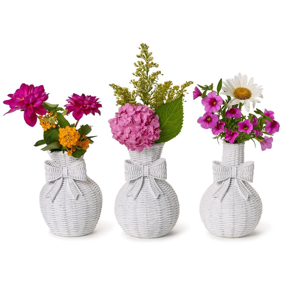 Two's Company Bowed Beauties Basket Weave Vases