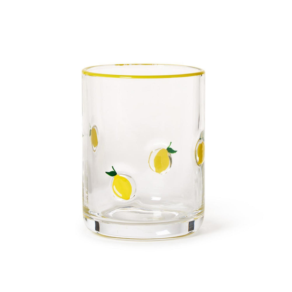 Two's Company Lemon Double Old Fashioned Hand-Painted Glass
