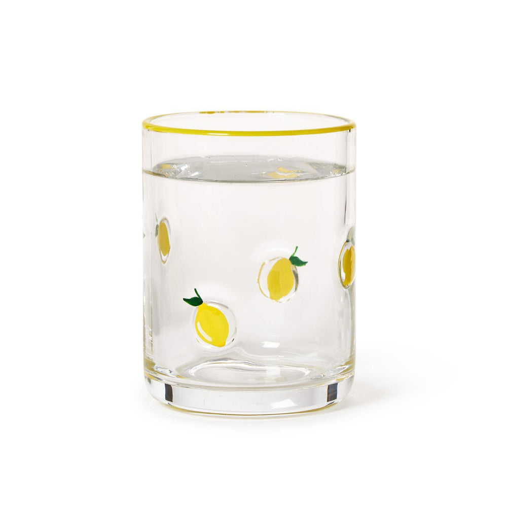 Two's Company Lemon Double Old Fashioned Hand-Painted Glass