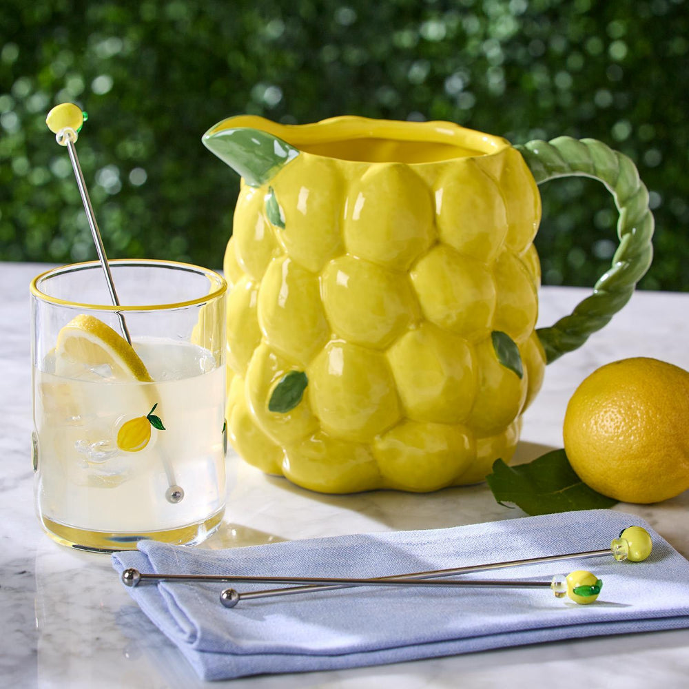 Two's Company Lemon Double Old Fashioned Hand-Painted Glass
