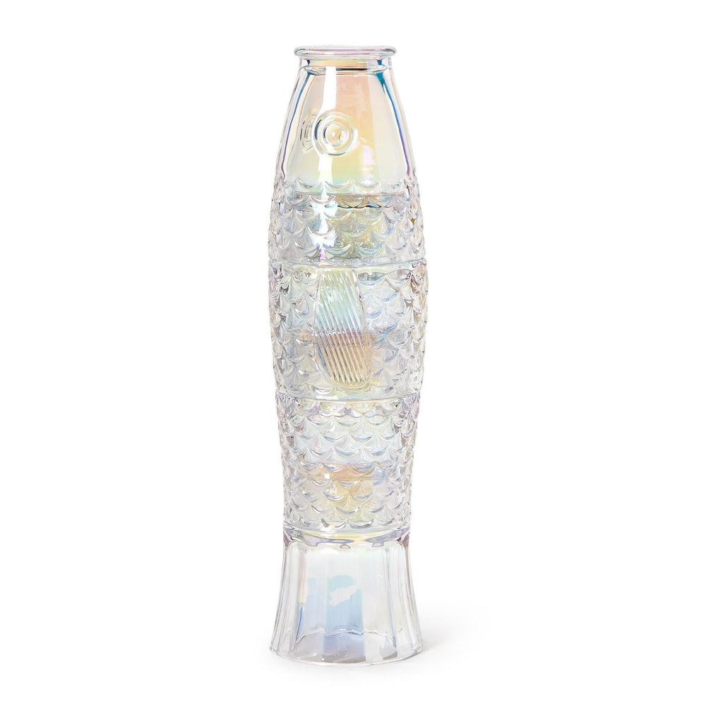 Decorative set of four fish glasses vase with a textured design on a white background.