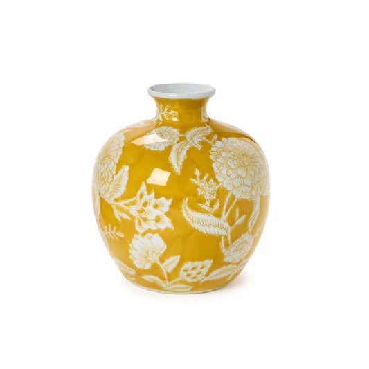 Two's Company Yellow Floral Porcelain Vase - Short
