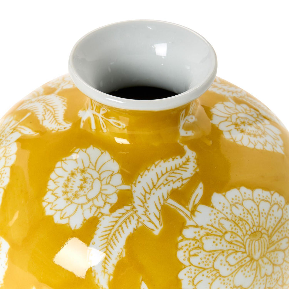 Two's Company Yellow Floral Porcelain Vase - Short