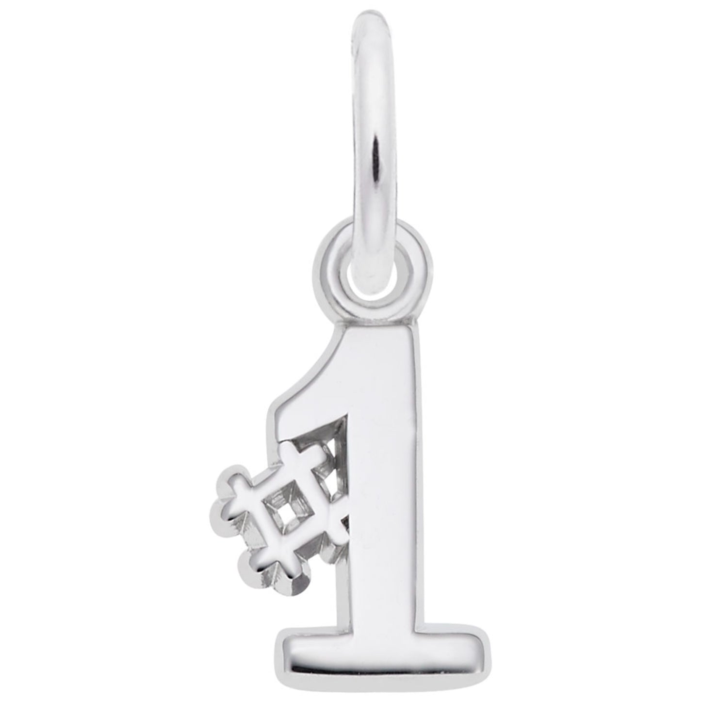 Silver '#1' charm on a white background