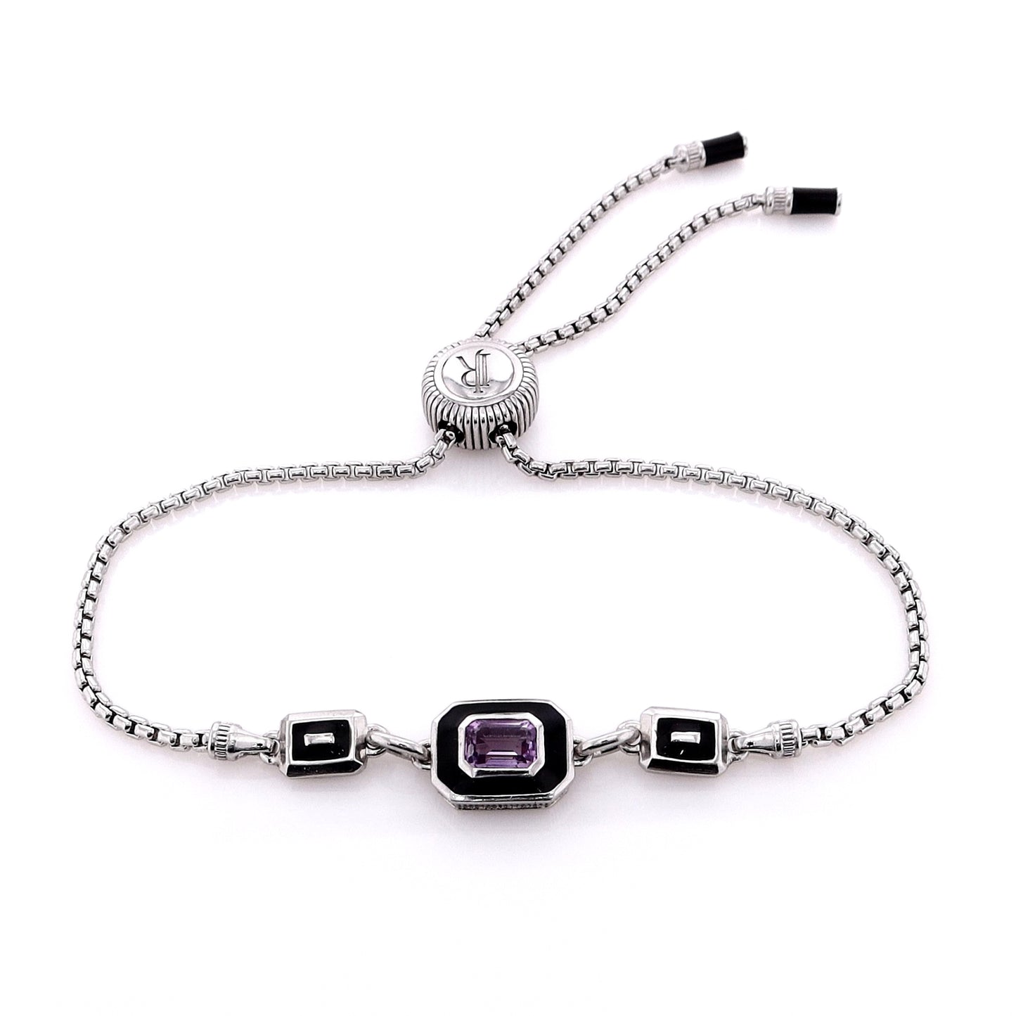 Judith Ripka Sterling Silver Adrienne Enamel & Amethyst Friendship Bracelet