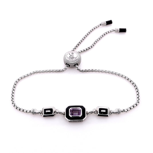Judith Ripka Sterling Silver Adrienne Enamel & Amethyst Friendship Bracelet