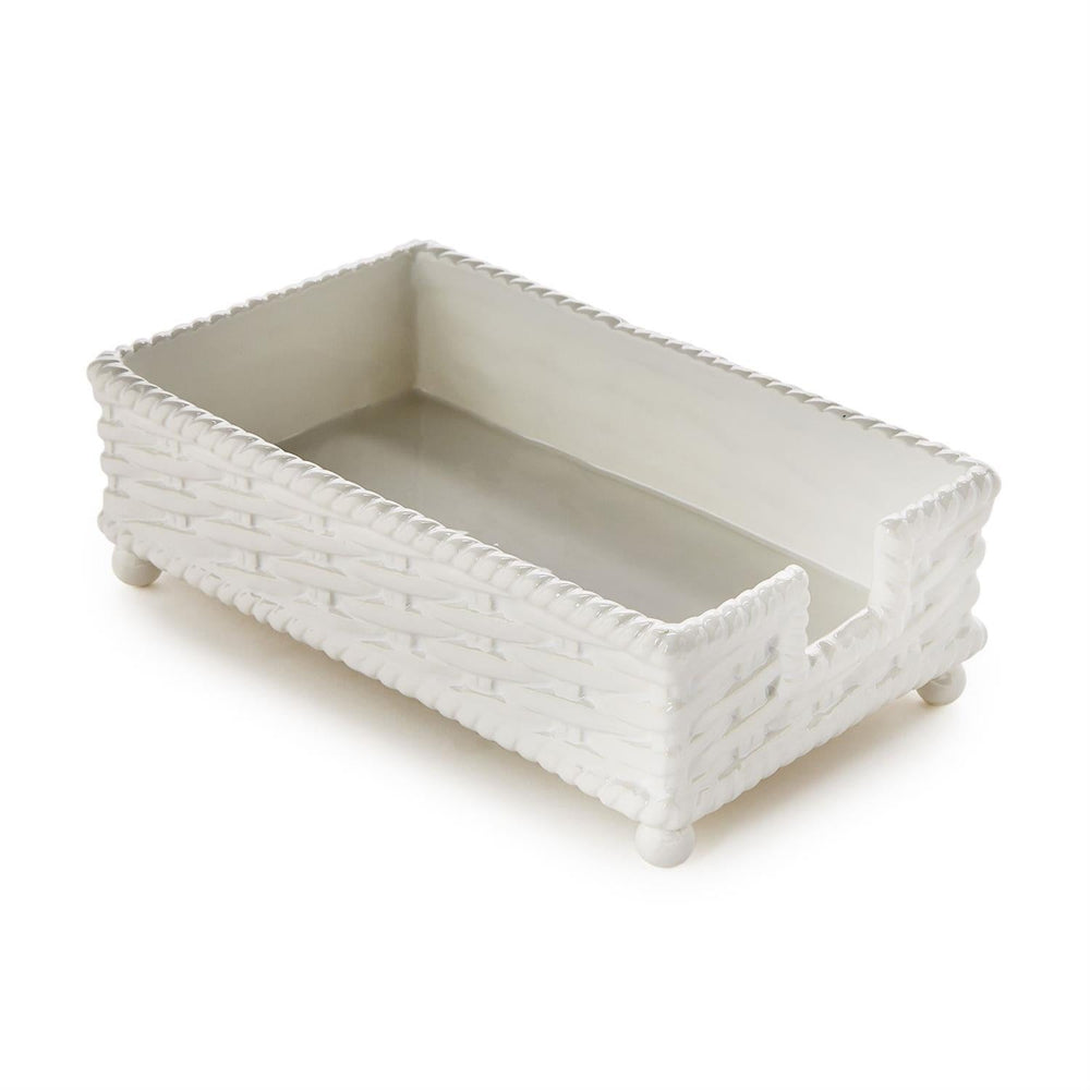 Rectangular white ceramic planter with textured surface on a white background.